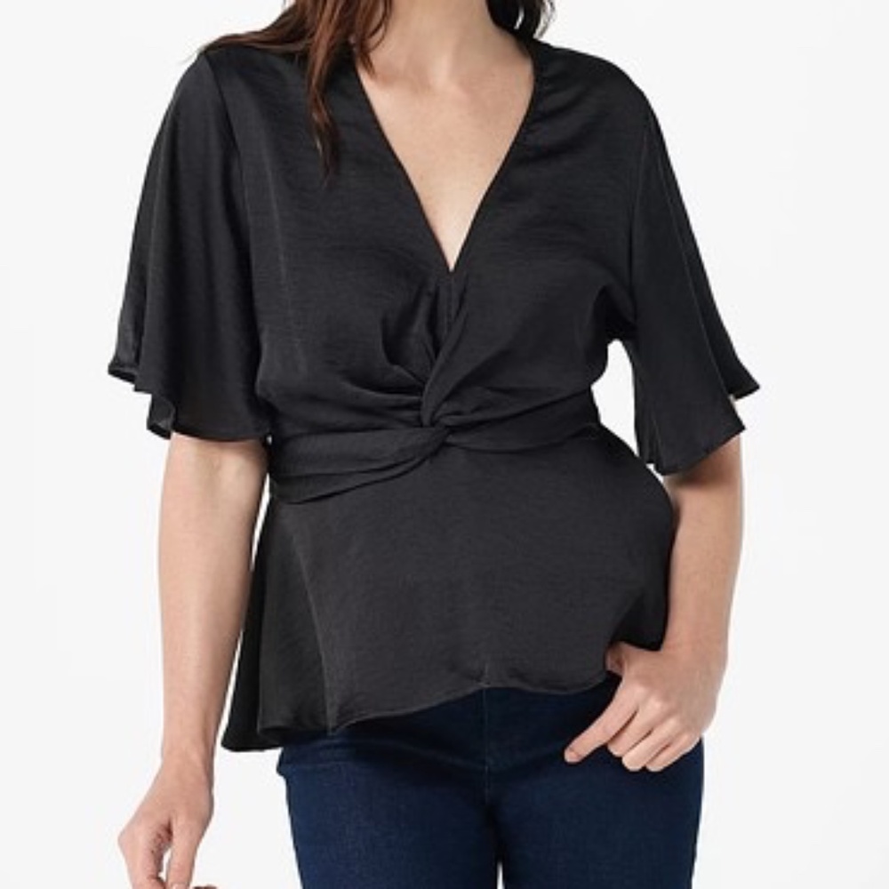 Anthropologie | Bishop + Young Black Satin Twist Front Top | Small
